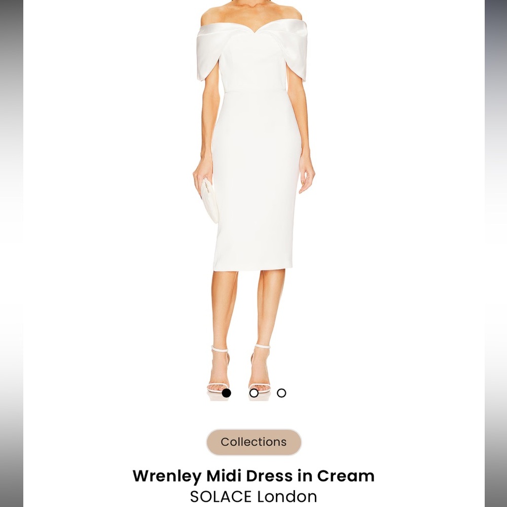 Solace London Cream Off-Shoulder Midi white Dress “The Wrenley”